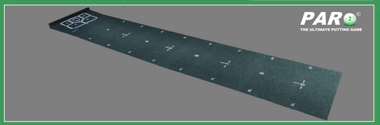 PAR2® PRO -This mat measures 2 feet x 10  1/2 feet and has 24 Marked Putting Positions for practicing Putts up to 9' .