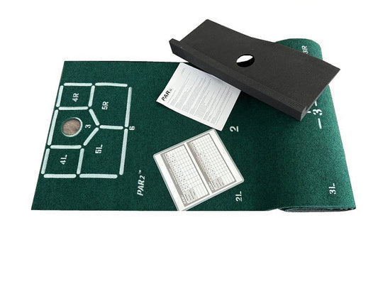 PAR2 PRO -This extra wide mat measures 2 feet x 10  1/2 feet and has 24 Marked Putting Positions for practicing Putts up to 9' .